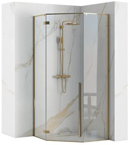 Rea Diamond, sprchovací kút 90x90 cm + čierna sprchová vanička, zlatá lesklá, KPL-14904