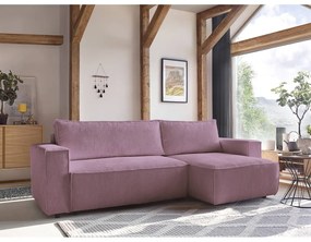 Ružová menčestrová rozkladacia rohová variabilná pohovka Nihad – Bobochic Paris