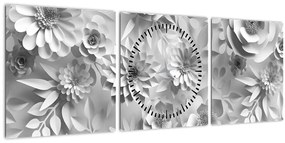 Obraz - Biele kvety (s hodinami) (90x30 cm)