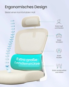 Kancelárske kreslo, ergonomická otočná stolička, priedušná, pieskovo béžová