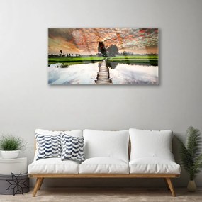 Obraz na skle Most jazero príroda 125x50 cm