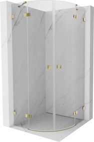 Mexen Lunar, polkruhový výklopný sprchový kút 80 x 80 cm, 8mm číre sklo, zlatý profil, 833-080L-080P-50-00