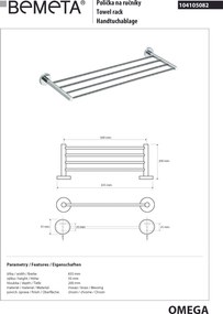 Bemeta Design OMEGA: Držiak uterákov, 600 mm - 104105082