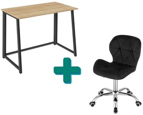 Set do pracovne ZARIMO stôl 80x40 cm dub sonoma + kreslo AVOLA VELVET čierne