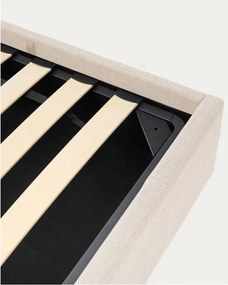Béžová čalúnená dvojlôžková posteľ s úložným priestorom s roštom 180x200 cm Nahiri – Kave Home