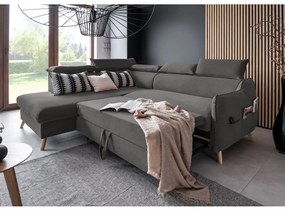 Tmavosivá zamatová rozkladacia rohová pohovka (ľavý roh) Sweet Harmony – Miuform