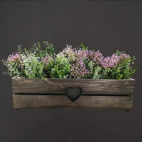 AMADEA Drevený obal na kvetináč so srdcom - tmavý, 62x21,5x17cm Český výrobok