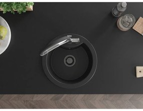 Mexen Diego, 1-komorový granitový drez 488x488x167 mm a drezová batéria Duo, čierna, 6512-77-671701-07-B