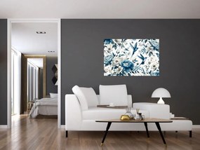 Obraz - Kolibríky s kvetmi (90x60 cm)