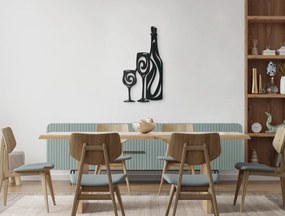 drevko Drevená nálepka Fľaša vína a dva poháre Rozmer obrazu: 44,5 x 23,5 cm, Farba dekorácie: Čierna