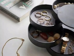 VERK GROUP 4 - poschodový okrúhly organizér na šperky, šperkovnica, čierna