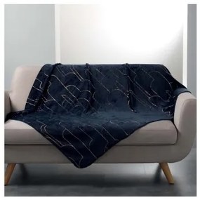 Sammer Plyšová deka v modrej farbe s so zlatým vzorom 125x150 cm 3574386089968