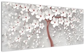 Obraz - Obraz bieleho stromu s kvetinami, rosegold (120x50 cm)