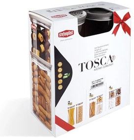 STEFANPLAST Súprava 3 okrúhlych dóz Tosca, transparetná/šedá