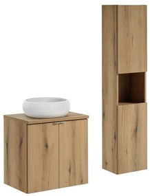 Kúpeľňová zostava Nova Oak so skrinkami a umývadlom 60 cm dub evoke/biela