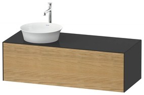 DURAVIT White Tulip závesná skrinka pod umývadlo na dosku vľavo, 1 zásuvka, 1300 x 550 x 408 mm, dub prírodný masív/grafit vysoký lesk, WT4977LH5H1