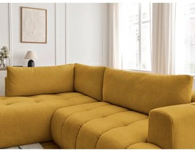 Rozkladacia/s úložným priestorom rohová pohovka v horčicovej farbe (ľavý roh/do L) Fuji – Bobochic Paris