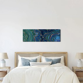 Obraz - Zeleno-modrý mramor (s hodinami) (90x30 cm)