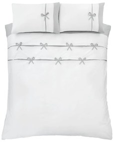 Biele/sivé obliečky na dvojlôžko/predĺžené 230x220 cm Milo Bow – Catherine Lansfield