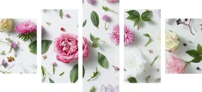 5-dielny obraz jemné zátišie z kvetov - 100x50
