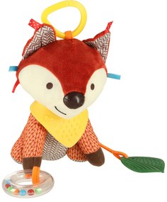 KIK Senzorický maskot líška na kočík – plyšová hračka s hryzátkom, hrkálkou a zvončekom