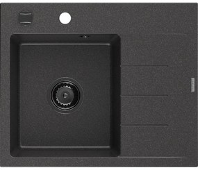 Mexen Ben, 1-komorový granitový drez 600x500x190 mm, ľavý + čierny sifón, čierna škvrnitá, 6522605000-76-B