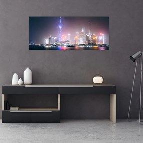 Obraz nočného Šanghaja (120x50 cm)