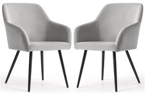 Sada dvoch jedálenských stoličiek ESTELLE zamatové, sivé / čierne nohy (2 ks)