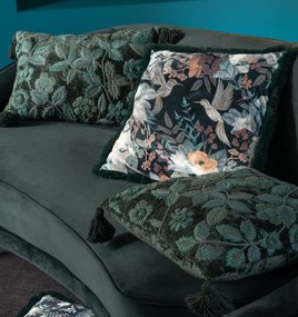 Súprava 2 tmavo zelených vankúšov Flowers + Birds – 45*45*15 cm