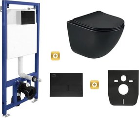 Erga Erga, závesný set pod omietku Laveo Akan + závesná WC misa Lily+ s toaletným sedadlom z duroplastu + splachovacie tlačidlo, čierna matná, ERG-SETLAVLILYBKBK