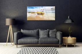Skleneny obraz Loďky pláž more krajina 100x50 cm