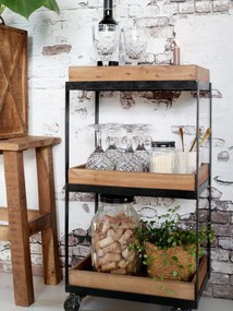 Hnedý kovový retro vozík s drevenými podnosmi Grimaud Unit - 39*28*72 cm