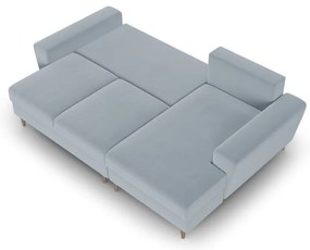 Svetlomodrá zamatová rozkladacia/s úložným priestorom rohová pohovka (pravý roh/s leňoškou) Kyoto – Cosmopolitan Design