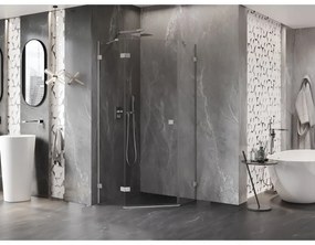 Mexen Lunar, päťuholníkový sprchový kút naklápací doľava 80 x 80 cm, 8mm číre sklo, oceľový profil, 831-080L-080P-97-00-L