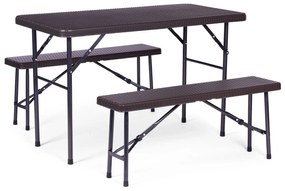Cateringová súprava, stôl 120 cm a  2 lavice, hnedá