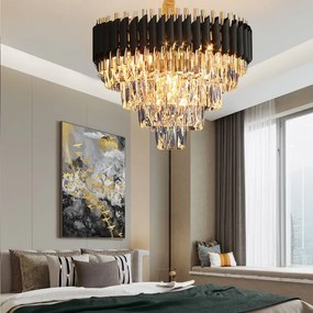 Toolight Toolight, stropná závesná krištáľová lampa 9xE14 APP1058-CP, čierna-zlatá, OSW-04400