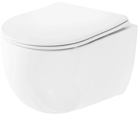 Rea Oliver, závesná WC misa Rimless s toaletným sedadlom s pomalým dopadom, biela, REA-C6509