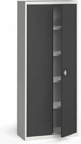 Plechová policová skriňa na náradie KOVONA, 1950 x 800 x 400 mm, 4 police, sivá/tmavo sivá