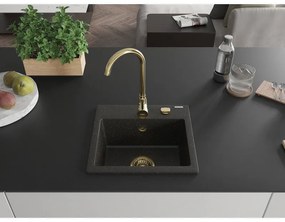 Mexen Milo, granitový drez 435x410x171 mm, 1-komorový, čierna-zlatá metalíza so zlatým sifónom, 6505441000-75-G