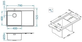 ALVEUS 1149516 - Kuchynský drez PURE 79x52,5 cm saténový, pravý