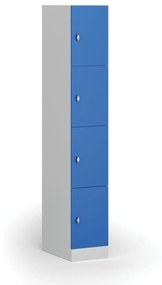 Šatníková skrinka s úložnými boxmi, 4 boxy, 1850 x 300 x 500 mm, otočný zámok, modré dvere