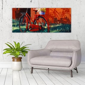 Obraz červeného kolesa, akrylová maľba (120x50 cm)