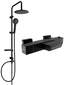 Mexen Carl, sprchový set s dažďovou sprchou a CUBE termostatickou vaňovou batériou, čierna matná, 77360240-70