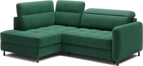 Zelená zamatová rozkladacia/s úložným priestorom rohová pohovka (ľavý roh/do L) Barea – ELTAP