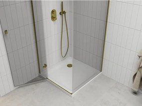 Mexen Roma, sprchovací kút 100 (dvere) x 100 (stena) cm, 6mm číre sklo, zlatý profil + slim sprchová vanička 5cm, 854-100-100-50-00-4010
