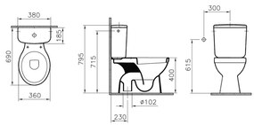 VitrA - WC kombi misa, spodný odpad, nádržka, VI 5110L003-0075+VI 6656L003-0621