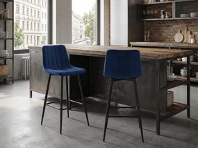 Modrá barová stolička POZZA VELVET s čiernymi nohami