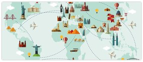 Obraz - Cestovná mapa sveta (120x50 cm)