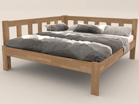 Rohová posteľ so zástenou vľavo Tema L 180x200 cm, prírodný buk