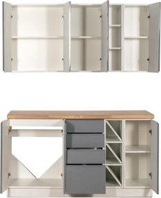 Kuchynská linka Aspen sivá - 150 cm, sivá lesk / biela mat